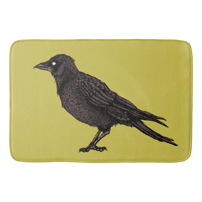 Alfombrilla De Baño Raven Creepy Crow Green Gothic Ink Art (Anverso)