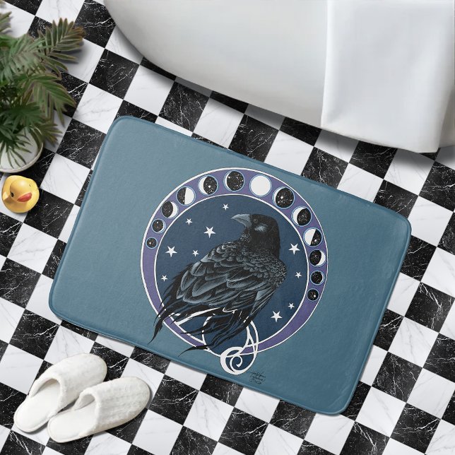 Alfombrilla De Baño Raven Moon Phases Stars Blue (Subido por el creador)