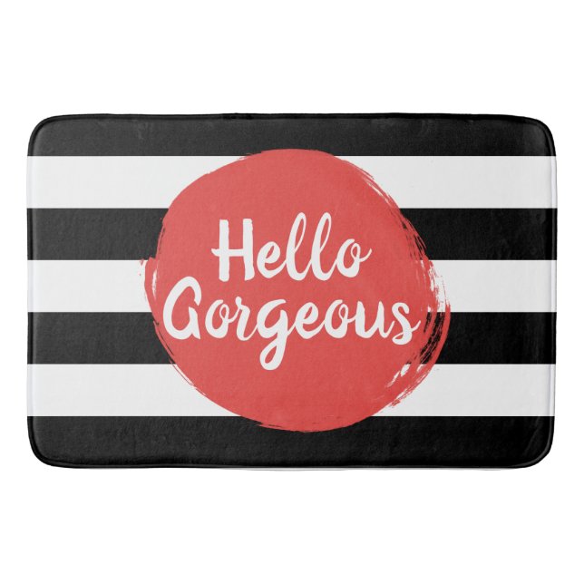 Alfombrilla De Baño Rayado blanco y negro magnífico rojo de la pintura (Anverso)