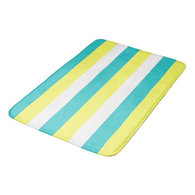 Alfombrilla De Baño Rayas azul Aqua, amarillo limón y blanco (Angular)