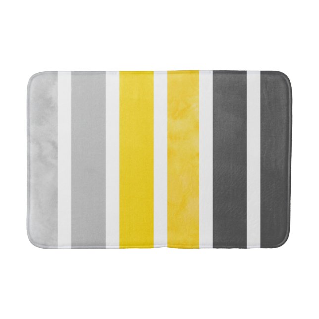 Alfombrilla De Baño Rayas blancas de color gris amarillo (Anverso)