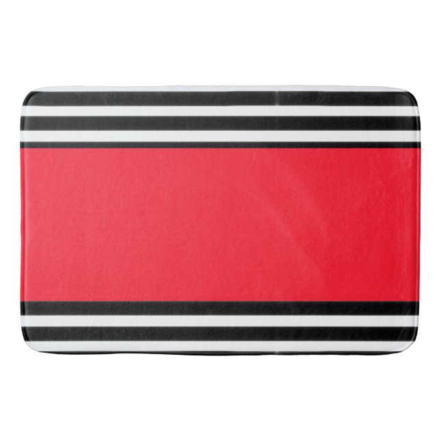 Alfombrilla De Baño Rayas Blancas Negras Banda Roja (Anverso)
