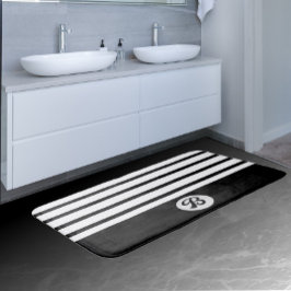 Alfombrilla De Baño Rayas clásicas en blanco y negro con monograma