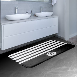 Alfombrilla De Baño Rayas clásicas en blanco y negro con monograma