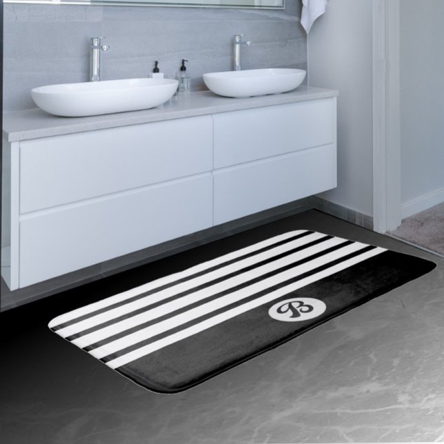 Alfombrilla De Baño Rayas clásicas en blanco y negro con monograma (Subido por el creador)