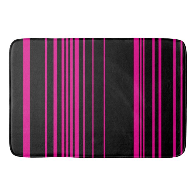 Alfombrilla De Baño Rayas complejas - Magenta y negro (Anverso)