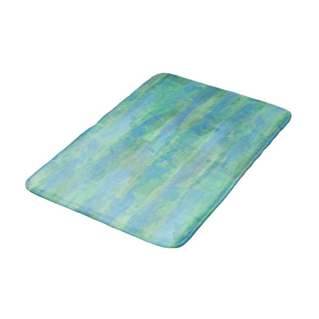 Alfombrilla De Baño Rayas de acuarela azul turquesa Lime Green Aqua (Angular)