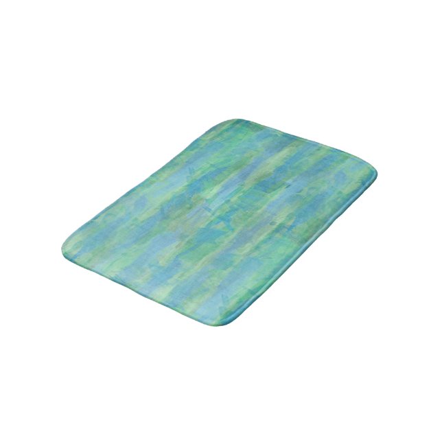 Alfombrilla De Baño Rayas de Acuarela Verde Lima Aqua Turquesa Azul (Angular)