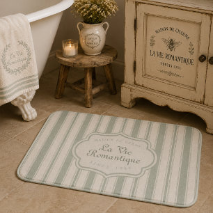 Alfombrilla De Baño Rayas de Campo Francés de Salvia Silenciada Rúst