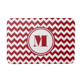 Alfombrilla De Baño Rayas de Chevron Rojo Monograma Moderno