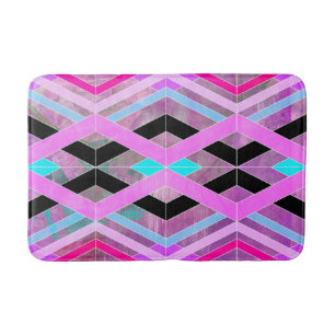 Alfombrilla De Baño Rayas de cruce geométrico morado rosa y Aqua