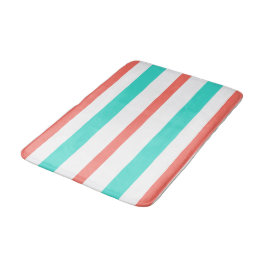 Alfombrilla De Baño Rayas de verano blancas turquesas de coral