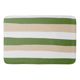 Alfombrilla De Baño Rayas desiguales - Blanco, arena y verde pálido