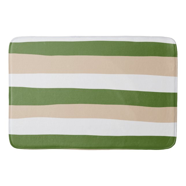 Alfombrilla De Baño Rayas desiguales - Blanco, arena y verde pálido (Anverso)