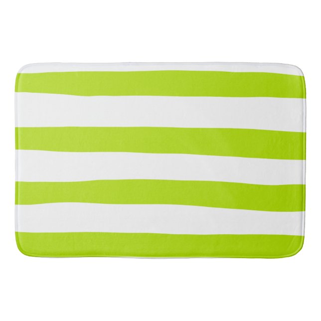 Alfombrilla De Baño Rayas desiguales en verde limón y blanco (Anverso)