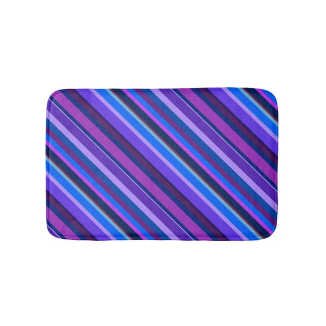 Alfombrilla De Baño Rayas diagonales en azul y púrpura (Anverso)