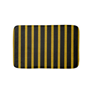 Alfombrilla De Baño Rayas doradas texturizadas sobre negro