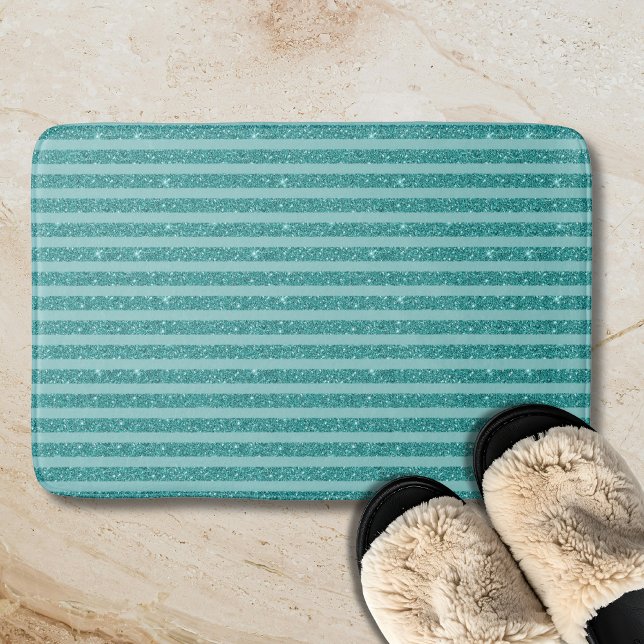 Alfombrilla De Baño Rayas Horizontales de Estilo Brillo Verde Turquesa (Subido por el creador)