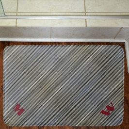 Alfombrilla De Baño Rayas monocromáticas gris de humo monogramadas