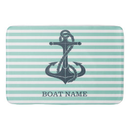 Alfombrilla De Baño Rayas Náuticas, Anchor, Verde Mint
