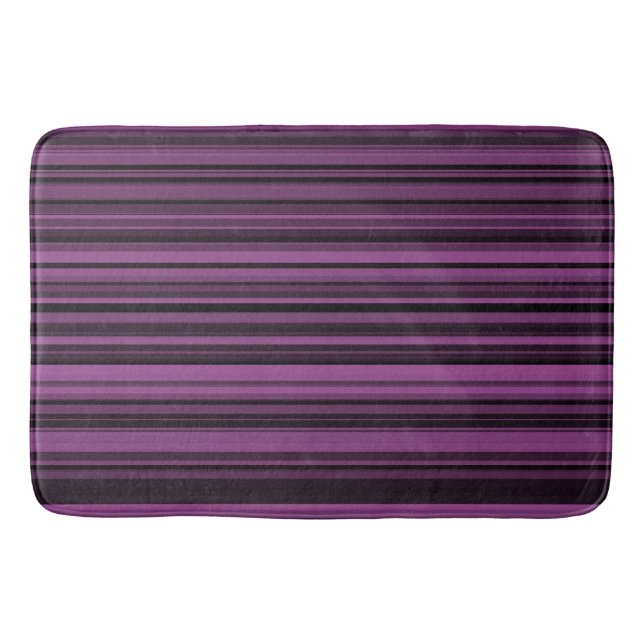Alfombrilla De Baño Rayas Negras Moradas Abstractas (Anverso)