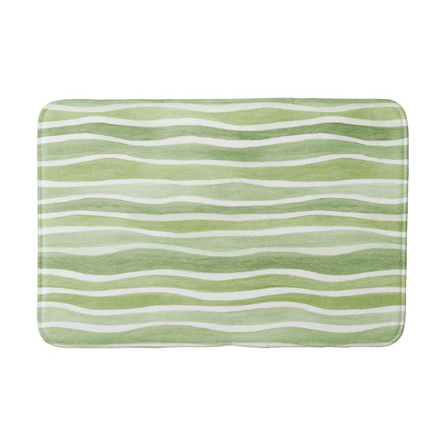 Alfombrilla De Baño Rayas onduladas de crema verde lima (Anverso)