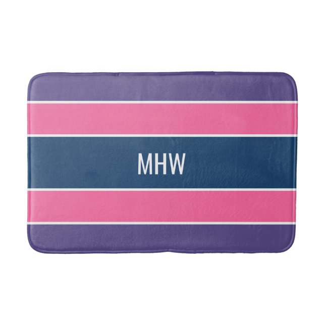 Alfombrilla De Baño Rayas Patrón personalizado monograma esteras de ba (Anverso)