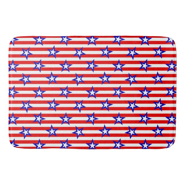 Alfombrilla De Baño Rayas rojas y blancas con estrellas azules y blanc (Anverso)