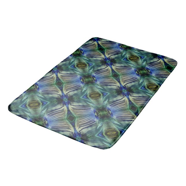 Alfombrilla De Baño Rayas transversales curvadas en azul y verde llama (Angular)