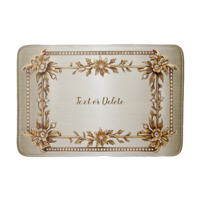 Alfombrilla De Baño Rectángulo Ornato Dorado Flores de diamante brilla (Anverso)