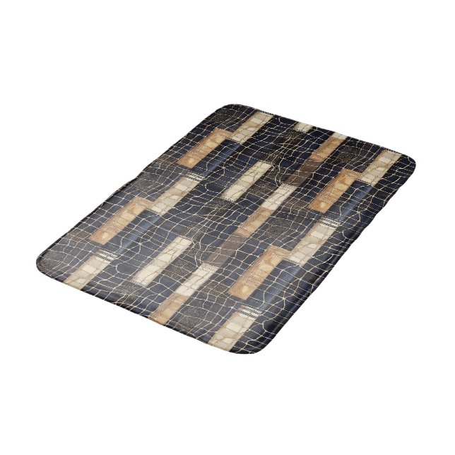 Alfombrilla De Baño Rectángulos Marrones Crema Azul Marino (Angular)
