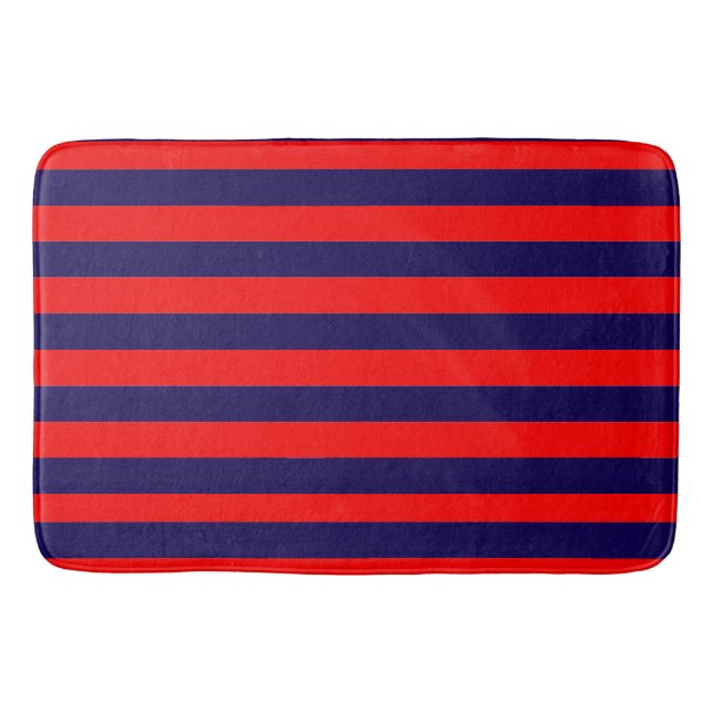 Alfombrilla De Baño Red and Navy Blue Nautical Stripes  (Anverso)