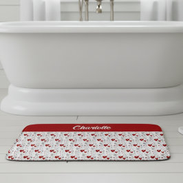 Alfombrilla De Baño Red Black Doodle Hearts Retro Monogram Name