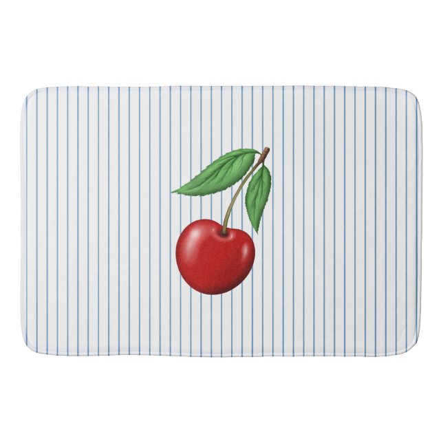Alfombrilla De Baño Red Cherries on Blue Stripes Pattern (Anverso)