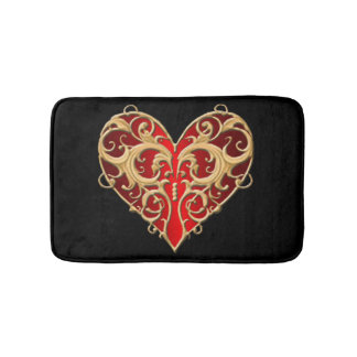Alfombrilla De Baño Red Filigree Heart Bath Mat