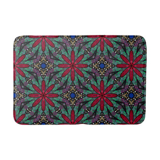 Alfombrilla De Baño Red Floral With Green and Blue