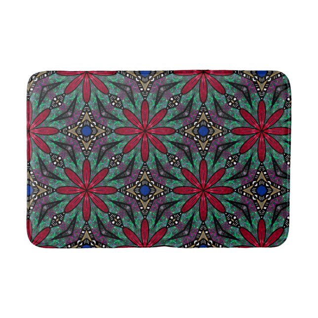 Alfombrilla De Baño Red Floral With Green and Blue (Anverso)