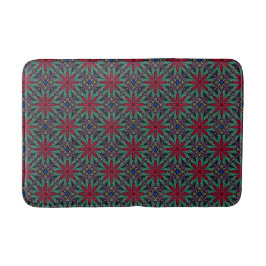 Alfombrilla De Baño Red Floral With Green and Blue