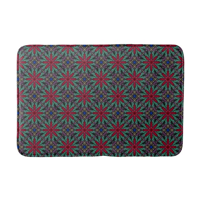 Alfombrilla De Baño Red Floral With Green and Blue (Anverso)