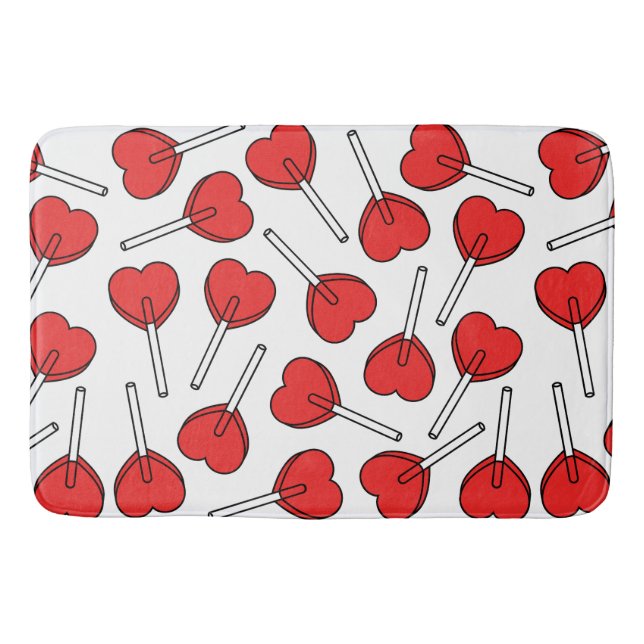 Alfombrilla De Baño Red Lollipops, Heart Lollipops, Lollipop Pattern (Anverso)