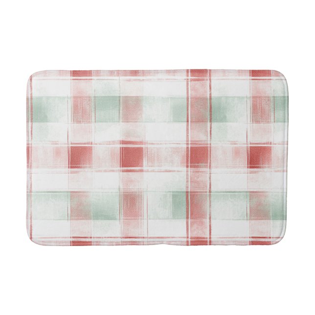 Alfombrilla De Baño Red Mint Peppermint Mocha Plaid Stripes Christmas (Anverso)
