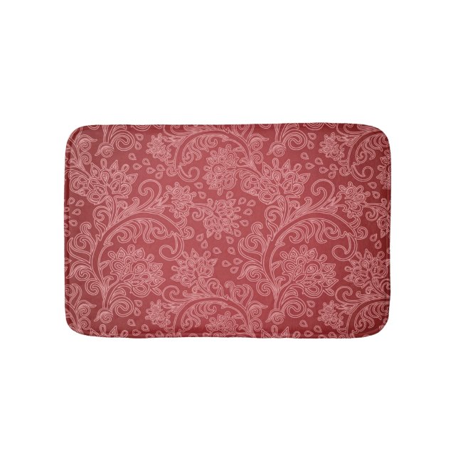 Alfombrilla De Baño Red Paisley Damask Designer Floral Classic (Anverso)