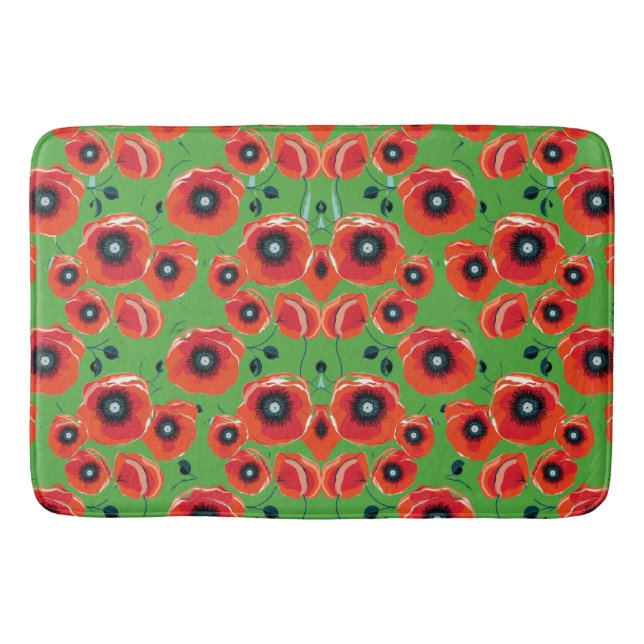 Alfombrilla De Baño Red Poppies Apple Green (Anverso)