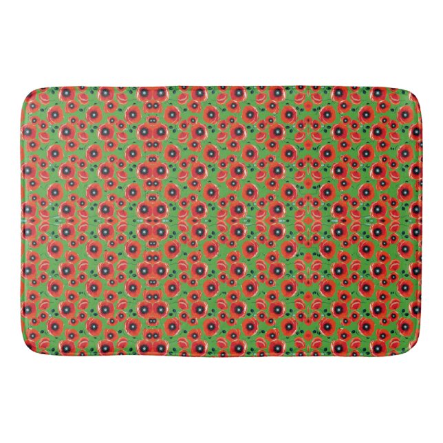 Alfombrilla De Baño Red Poppies Apple Green (Anverso)