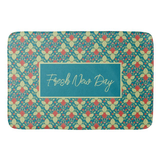 Alfombrilla De Baño Red Strawberry fruit and pink blossoms (Anverso)