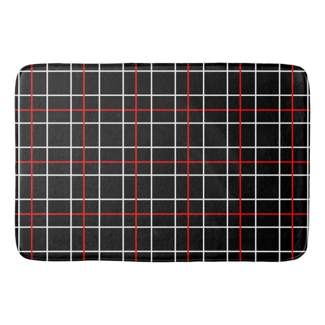 Alfombrilla De Baño Red White Graphical Lines Black Plaid Design  (Anverso)