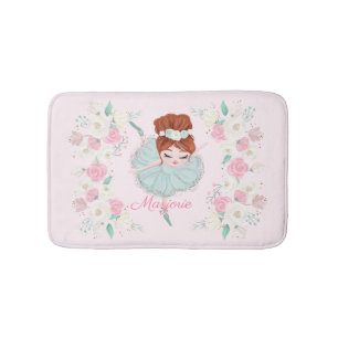 Alfombrilla De Baño Redhead Ballerina Floral Rosa Personalizada