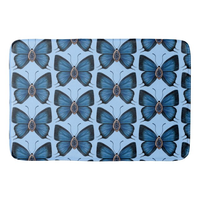 Alfombrilla De Baño Regalo de diseño del patrón de mariposa azul de se (Anverso)