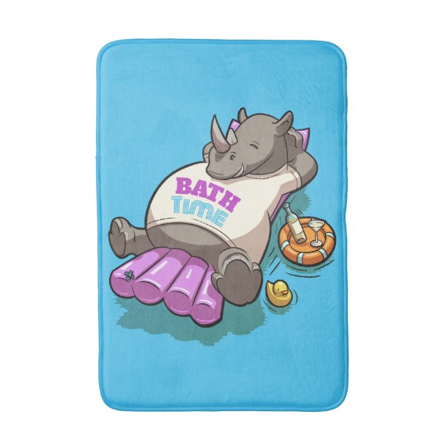 Alfombrilla De Baño Relajado Rhino Bath Time Funny Cartoon Character (Frente vertical)