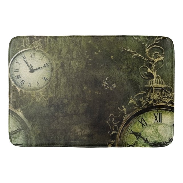 Alfombrilla De Baño Reloj de Steampunk Rústico Esmeralda Verde (9) (Anverso)